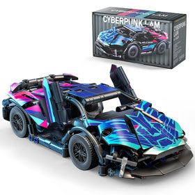 QiqoPoyee Race Cars Set 1:18 cyberpunk model with neon accents, ideal for display.
