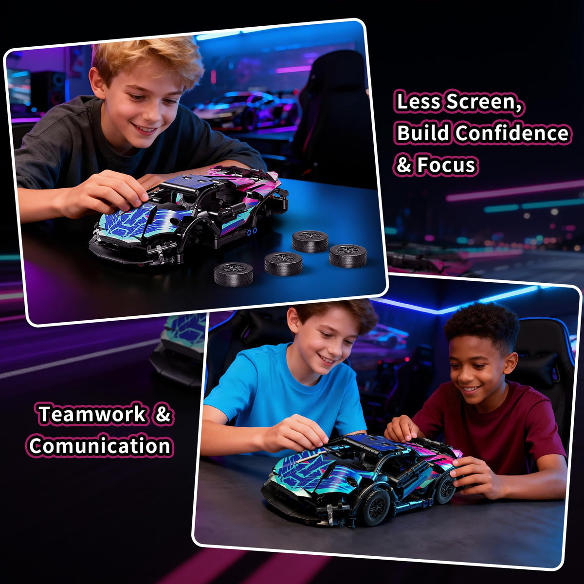 QiqoPoyee Race Cars Set detailed interior for an authentic building experience.