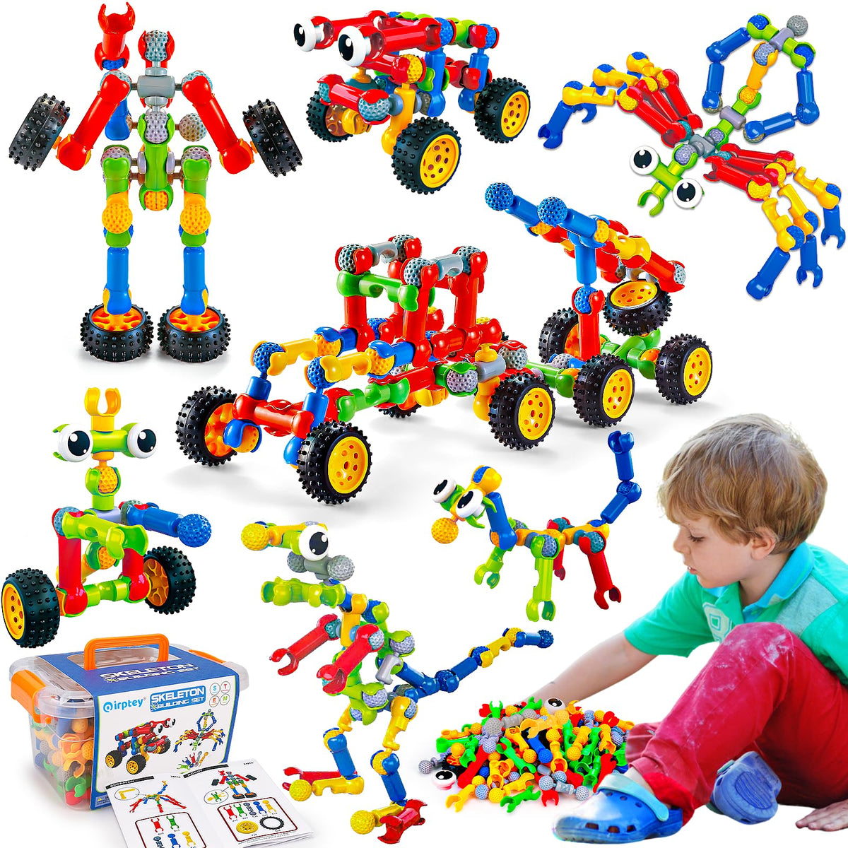 Qirptey 125-pcs STEM building toys with colorful blocks for creative learning.