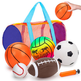 Qirptey 5-pack sports balls set with bag for toddlers supports motor skill development.