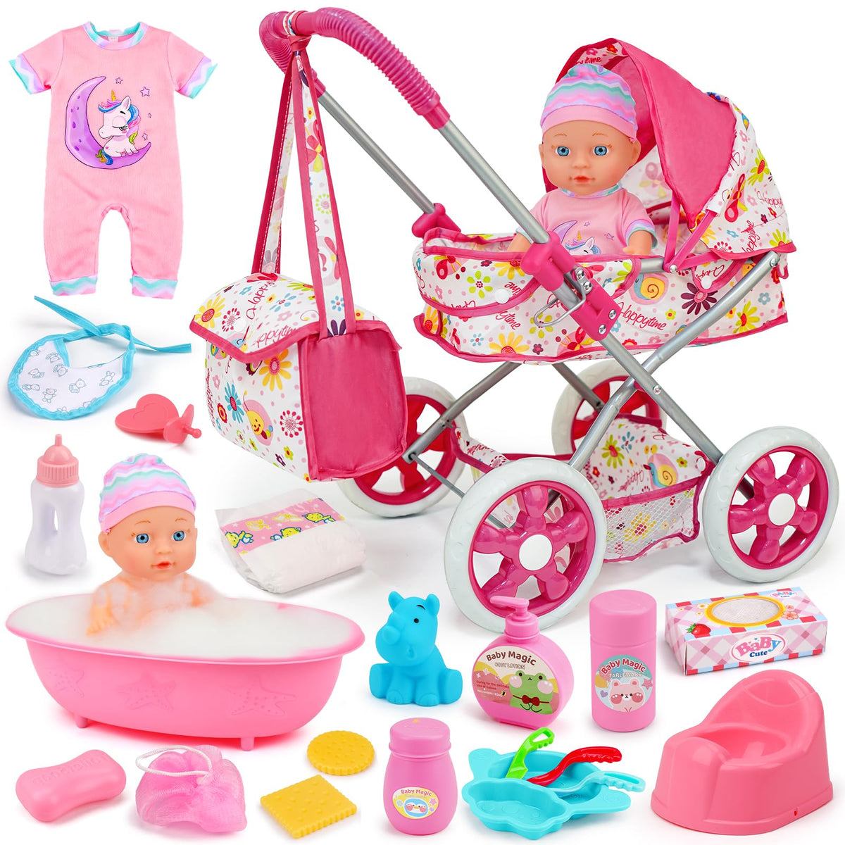 Qirptey baby doll stroller set for pretend play and caregiving