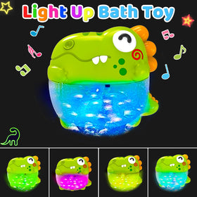 Qirptey dinosaur bubble maker adds colorful bubbles and music during baths.