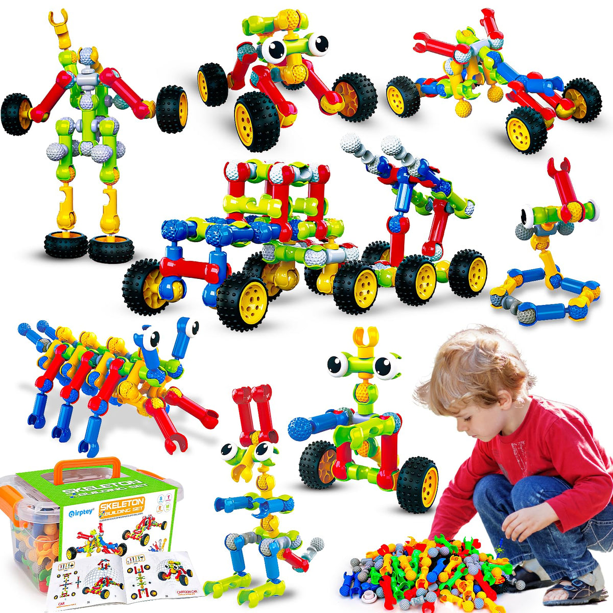 Qirptey Kids STEM building blocks colorful assembly boost fine motor skills during play.
