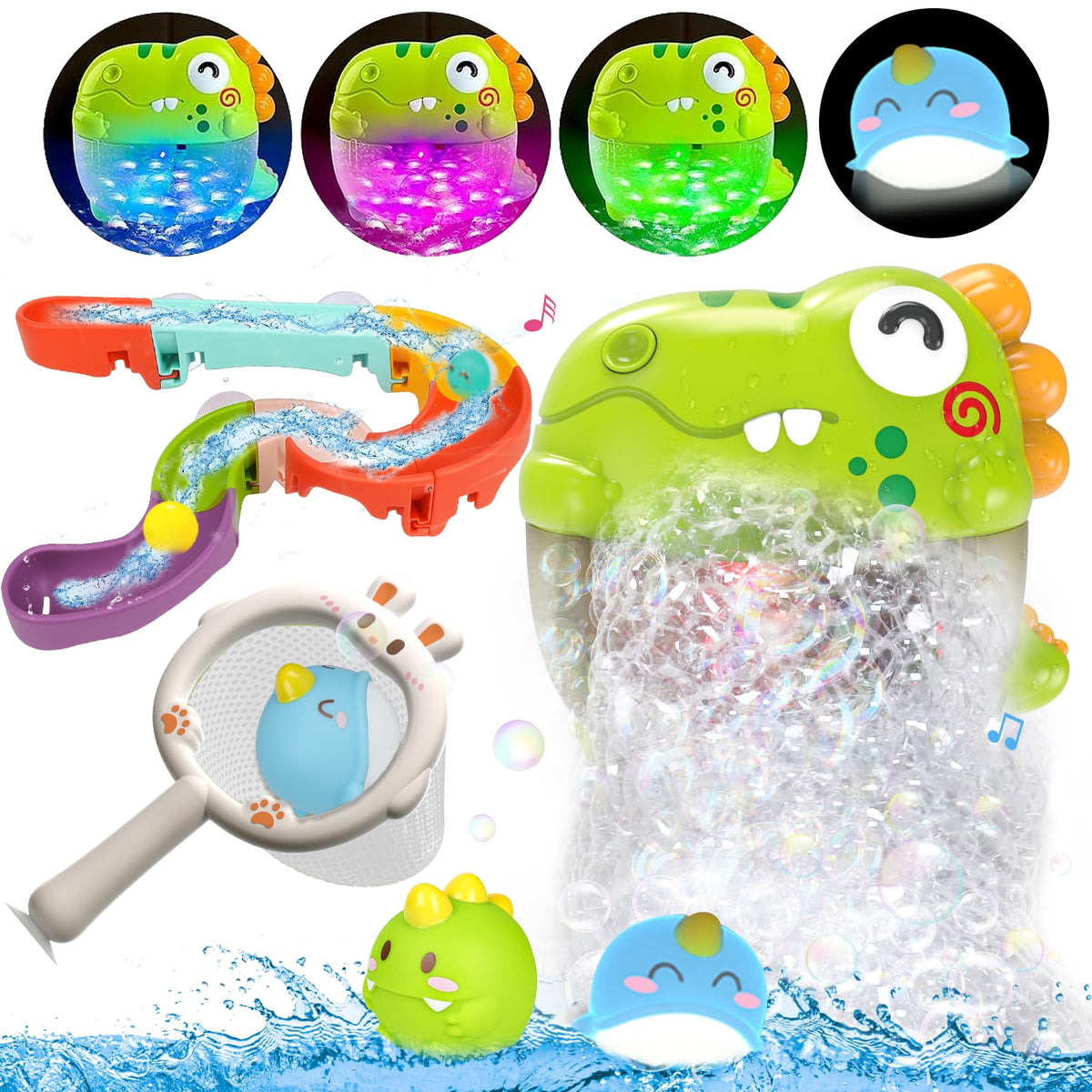 Qirptey light-up dinosaur bath toy glows to spark imaginative bath time play.