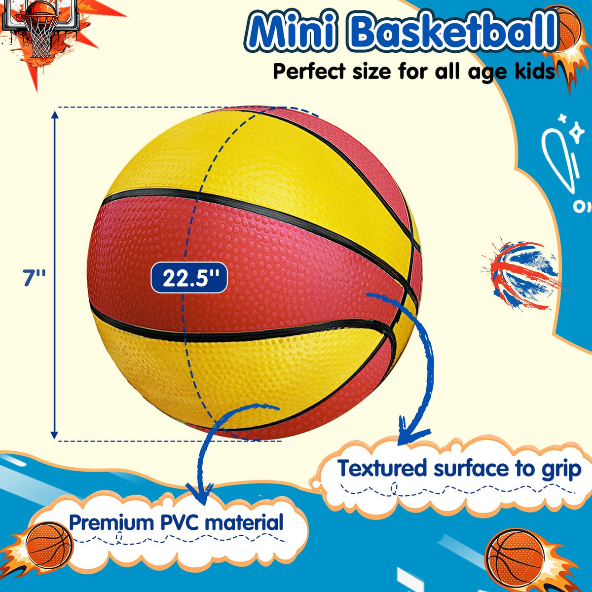 Qirptey 7-inch easy-grip mini basketballs fit small hands