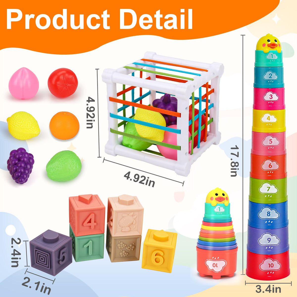 Qirptey toys feature embossed animals and numbers for early sensory learning.