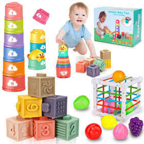Qirptey Montessori Toys: stack cups for tactile stacking play and fine motor practice.