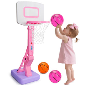 Qirptey toddler pink basketball hoop front view for indoor and outdoor play