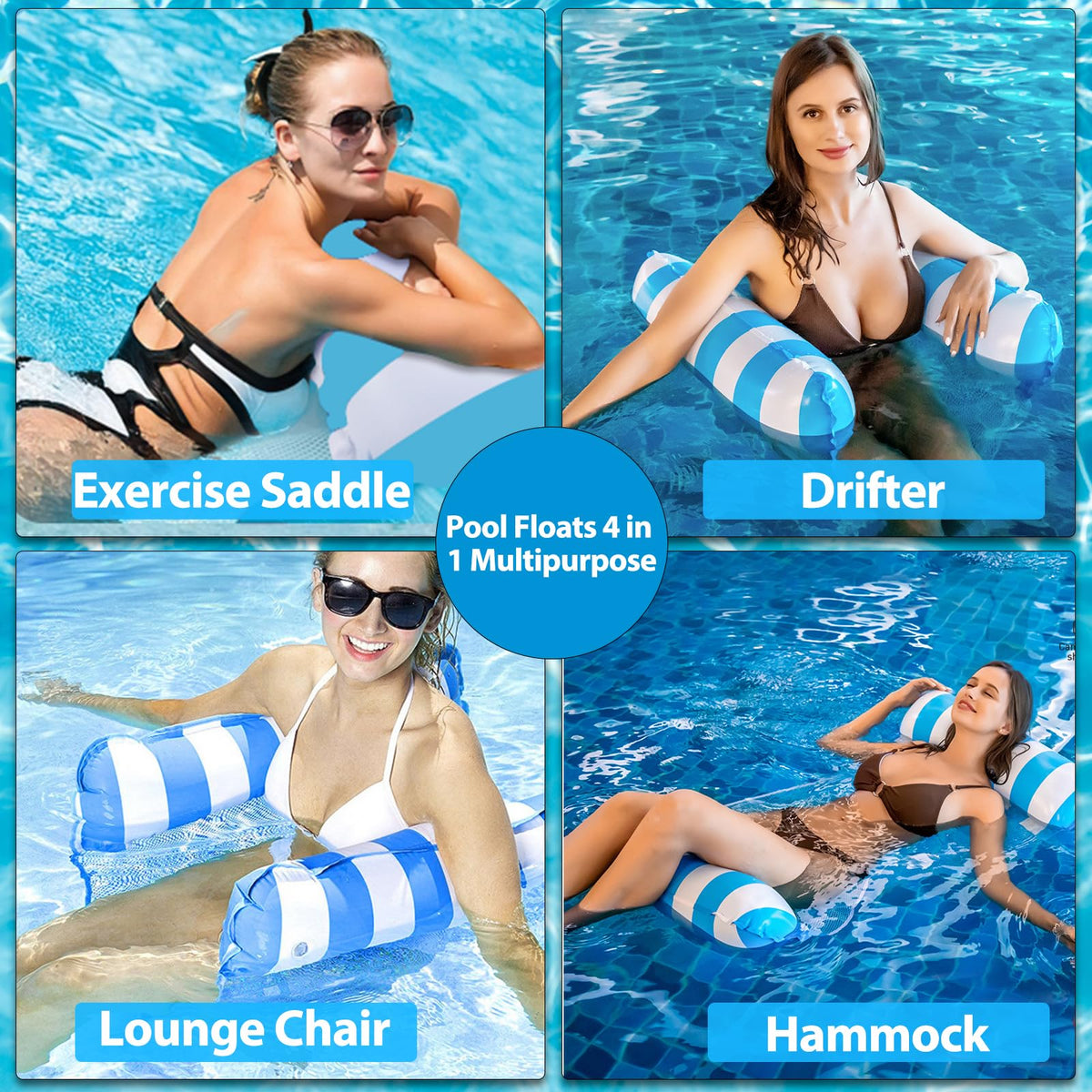QIUBAOBAO blue-white hammock provides stable support for pool lounging