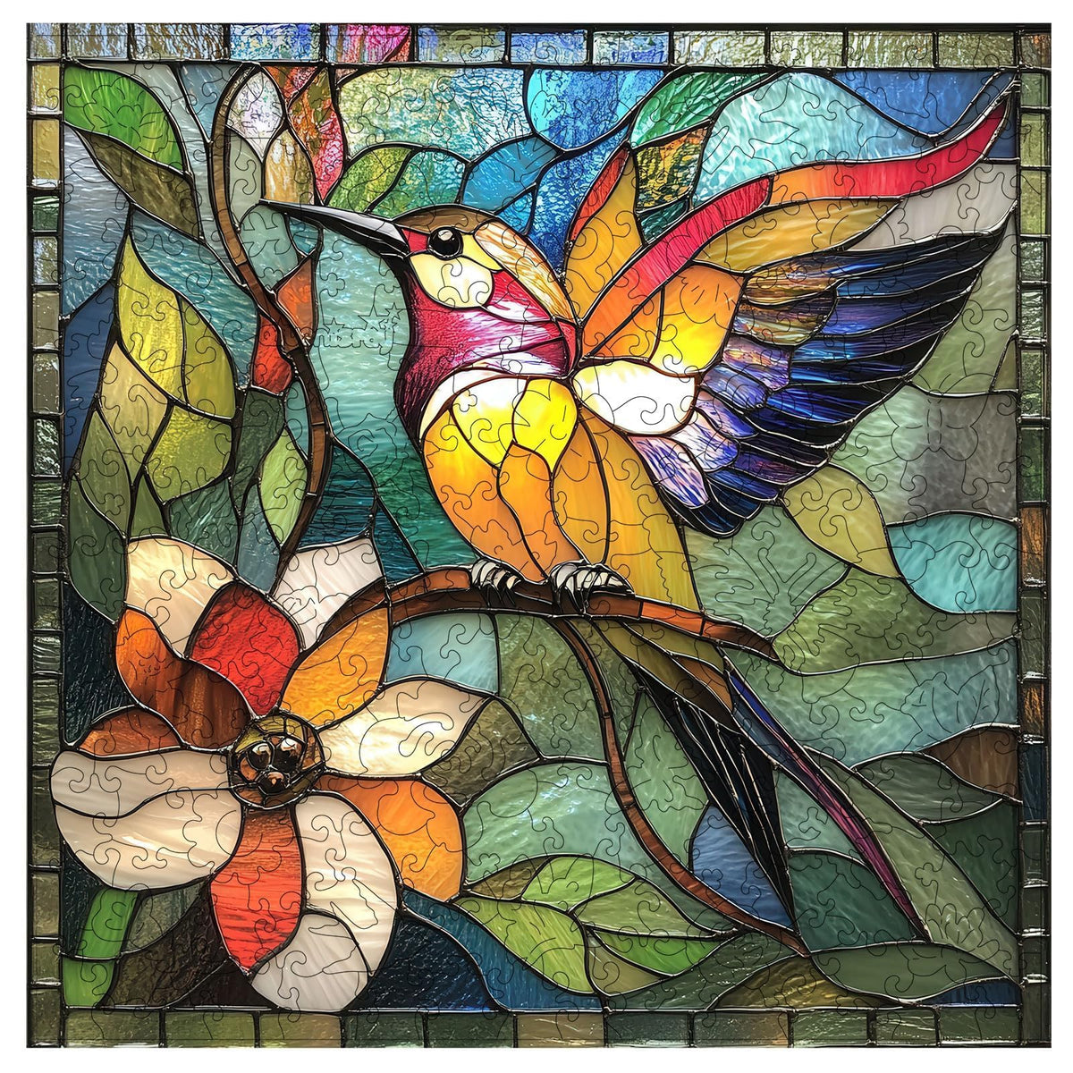 Qiuenisray stained glass hummingbird puzzle—vibrant colors for family bonding