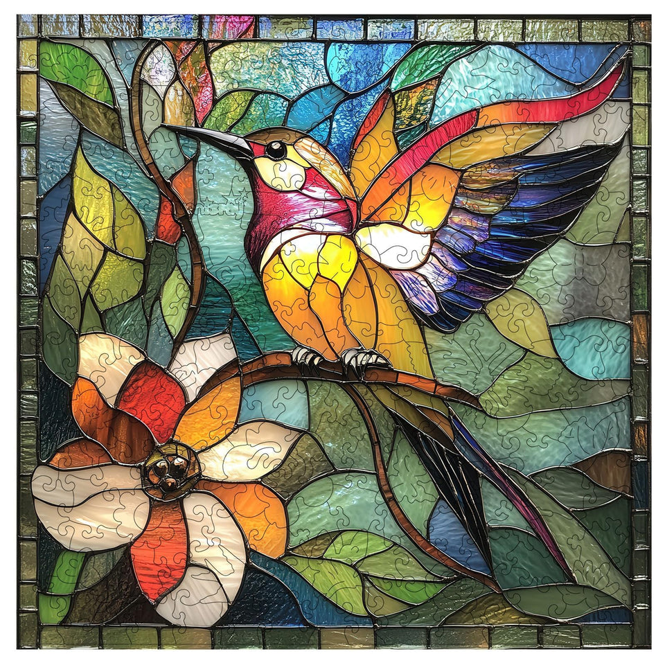 Qiuenisray stained glass hummingbird puzzle—vibrant colors for family bonding