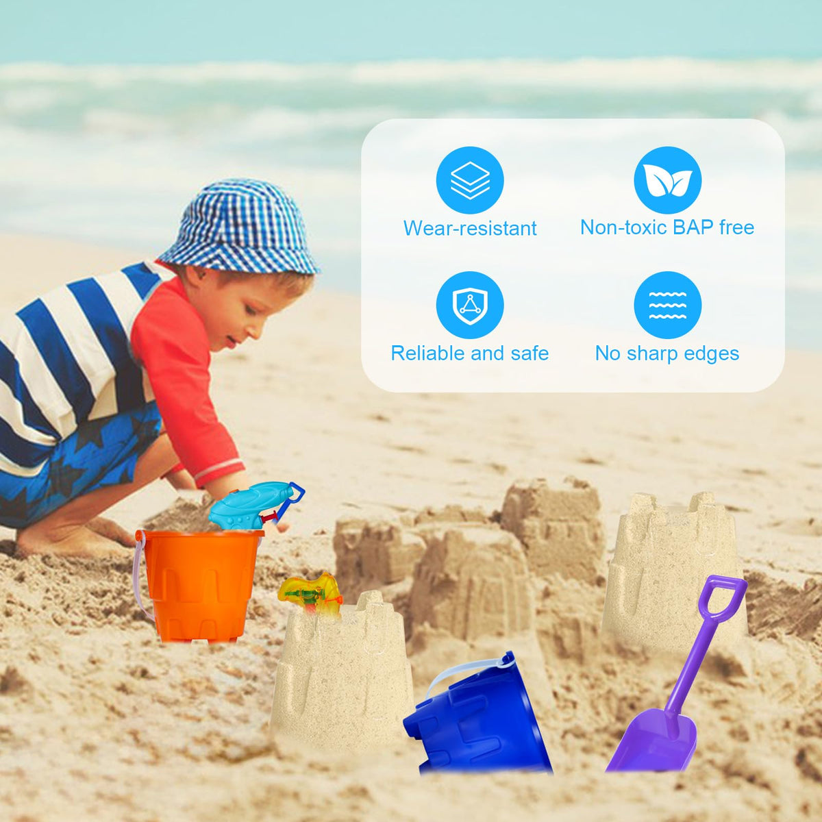 Qiuyanbo sandcastle kit shown on the beach for creative fun