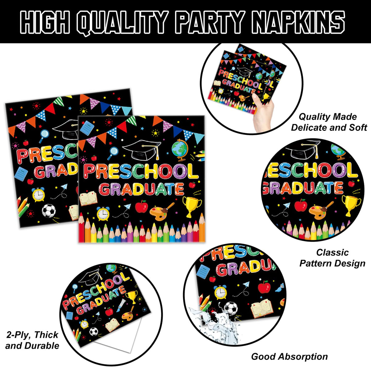 QIYANPAX graduation design watercolors on plates and napkins for festive mood