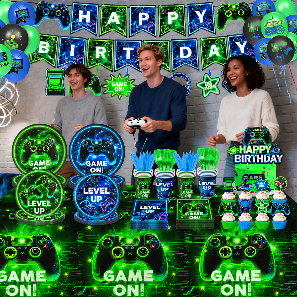 QIYANPAX neon game balloons elevate the party decor with vibrant color