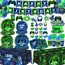 QIYANPAX neon game plates showcase bold visuals for an arcade-themed party