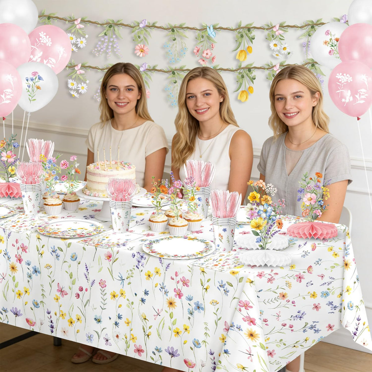 QIYANPAX Wildflower tablecloth protects surfaces with waterproof coverage.