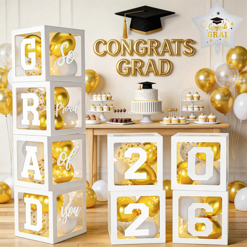 QIYANPAX 4 white graduation boxes for elegant decor and easy setup.