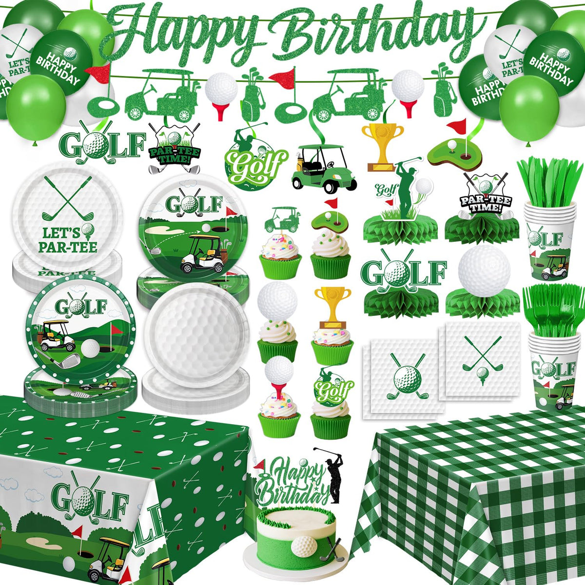QIYANPAX Golf Plates feature clubs and balls for a cohesive table setting.