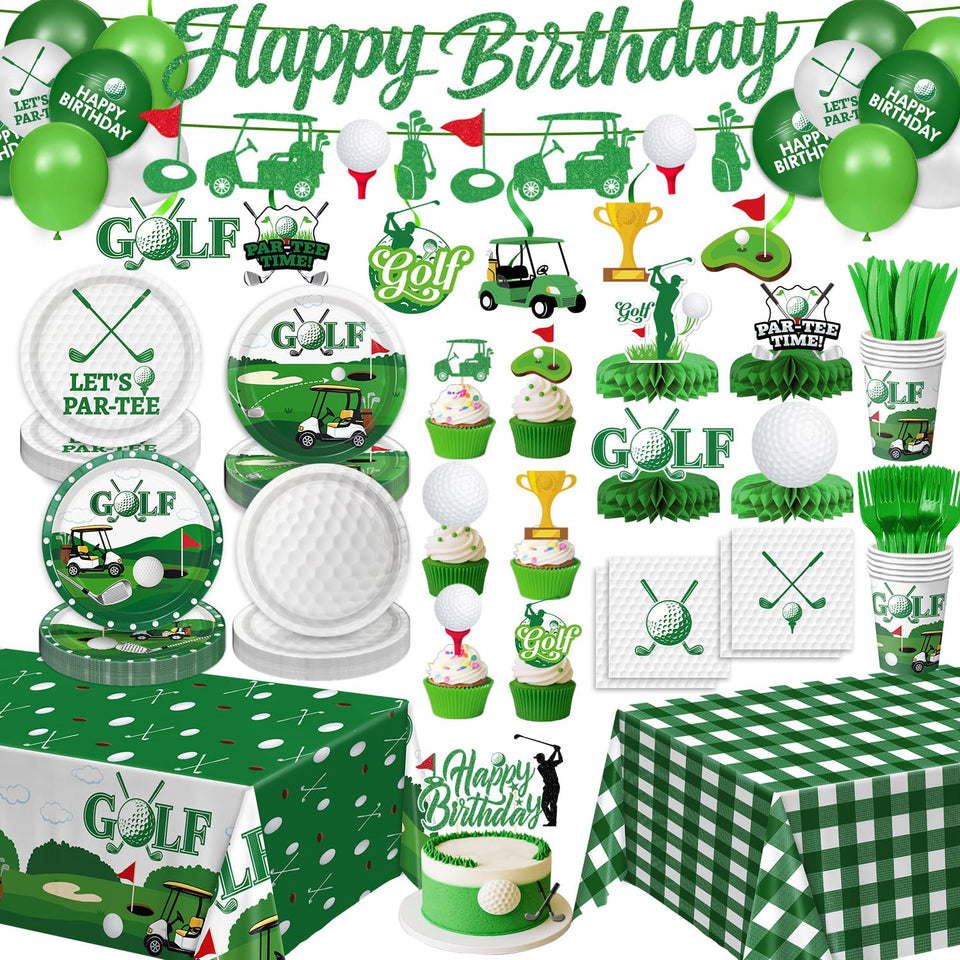 QIYANPAX Golf Plates feature clubs and balls for a cohesive table setting.