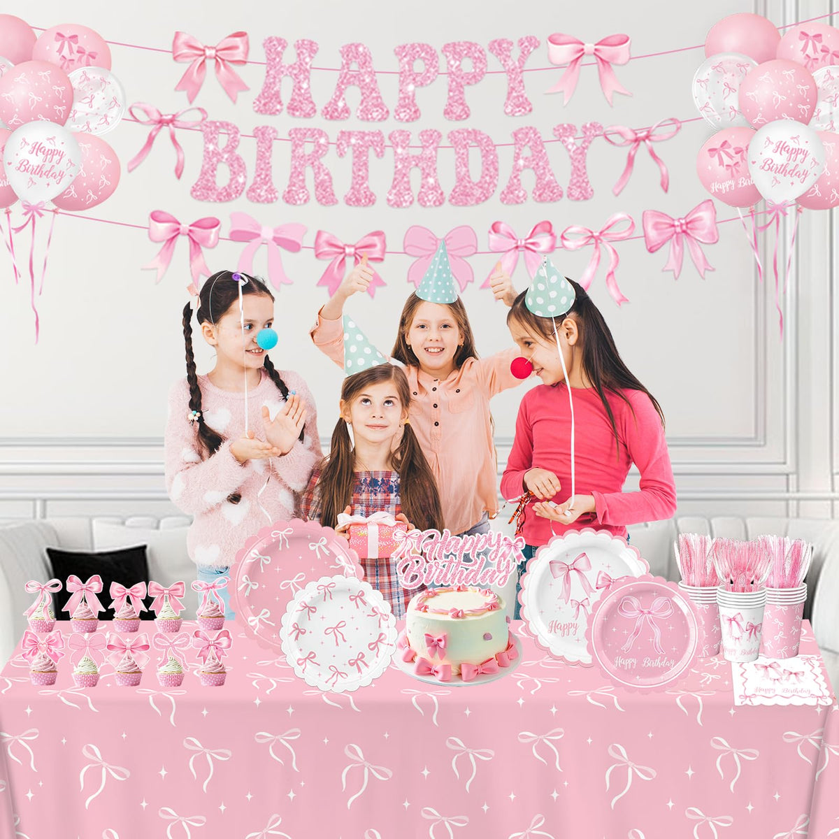 QIYANPAX pink bow banner announces celebration and enhances overall styling.