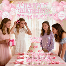 QIYANPAX pink bow cups keep beverages neat while matching party theme.