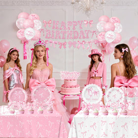 QIYANPAX pink bow tablecloths protect surfaces and elevate the table presentation.