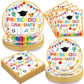 QIYANPAX preschool graduation plates 9-inch for easy serving and cleanup.