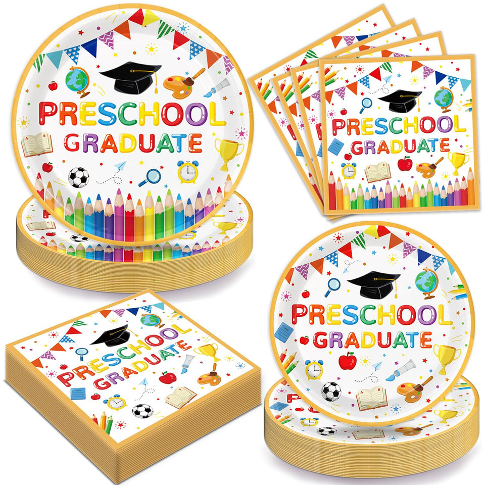 QIYANPAX preschool graduation plates 9-inch for easy serving and cleanup.