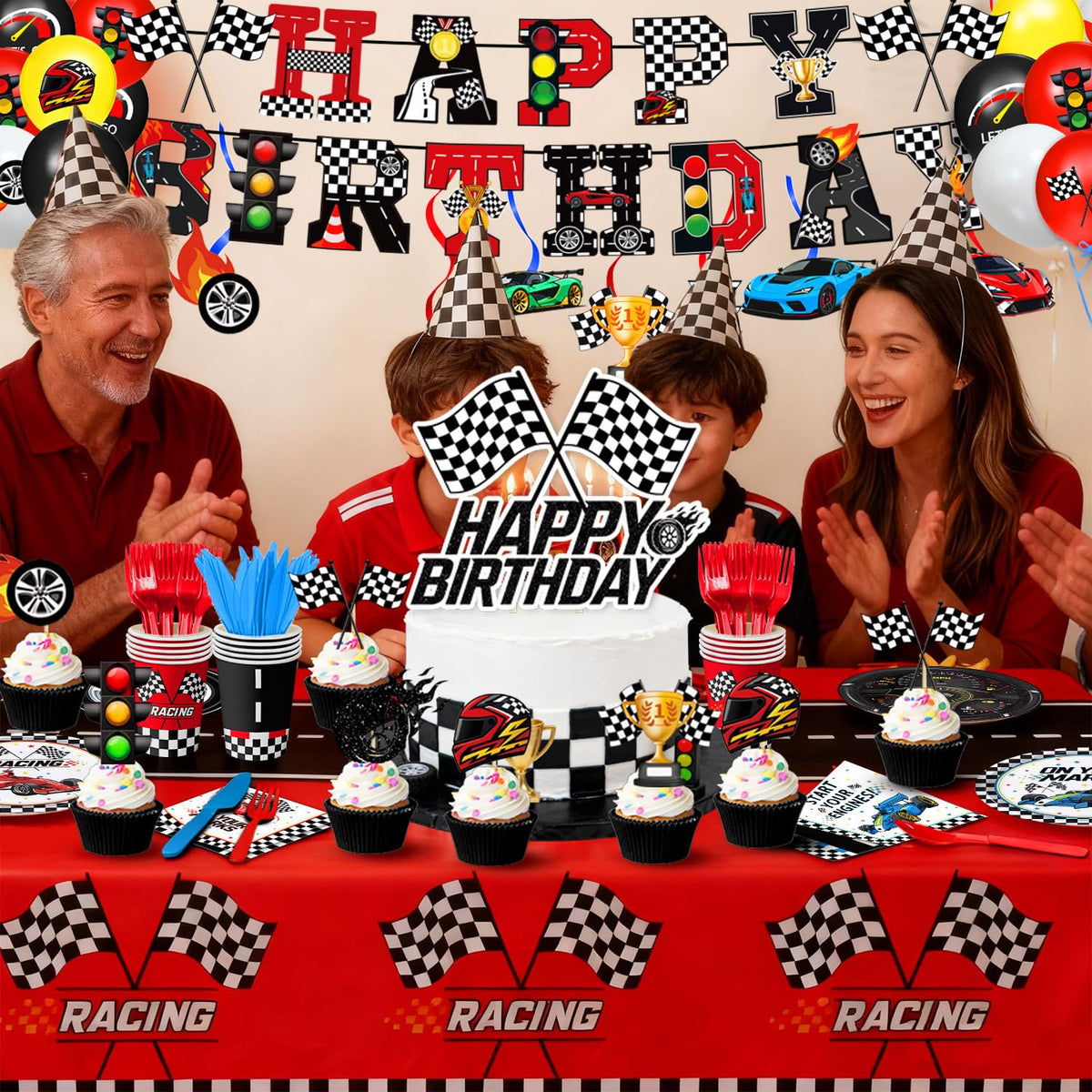 Qiyanpax race car banner creates a photo-worthy party focal point