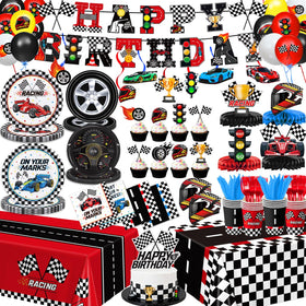 Qiyanpax race car plates 9in with checkered design for festive party dining