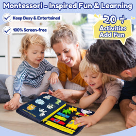 Qizfun busy board zipper activity promotes fine motor skills.