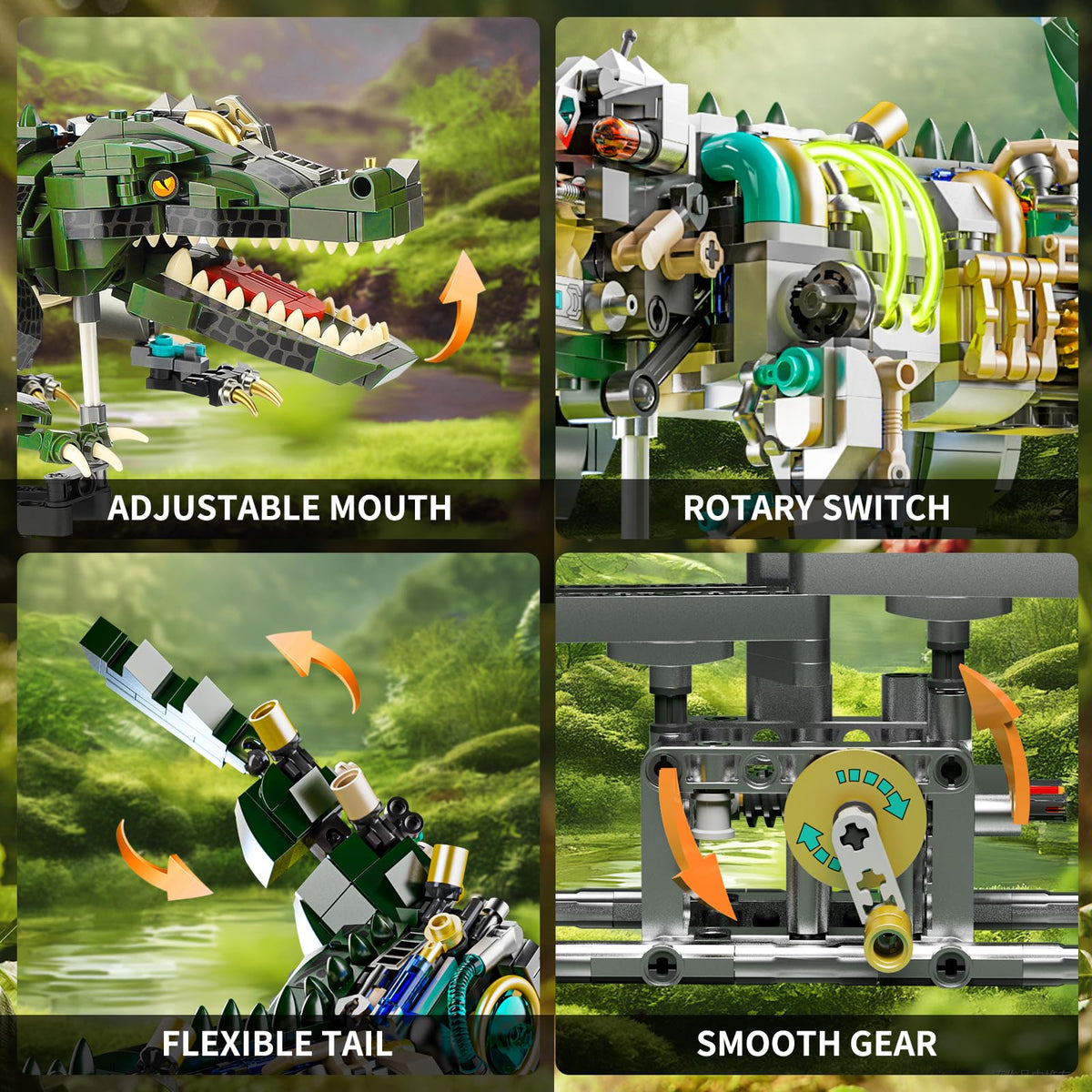 QJYAMK crocodile adjustable mouth emphasizes lifelike display during play.