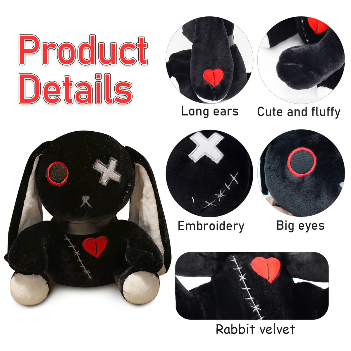 Qleewei goth bunny plush 11.8-inch size displayed for larger space
