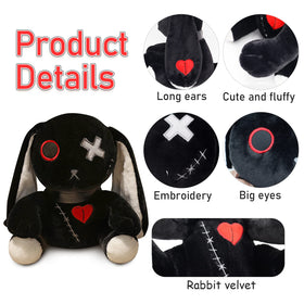 Qleewei goth bunny plush 11.8-inch size displayed for larger space