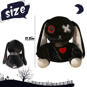 Qleewei goth bunny plush 9.8-inch size shown for cozy room use