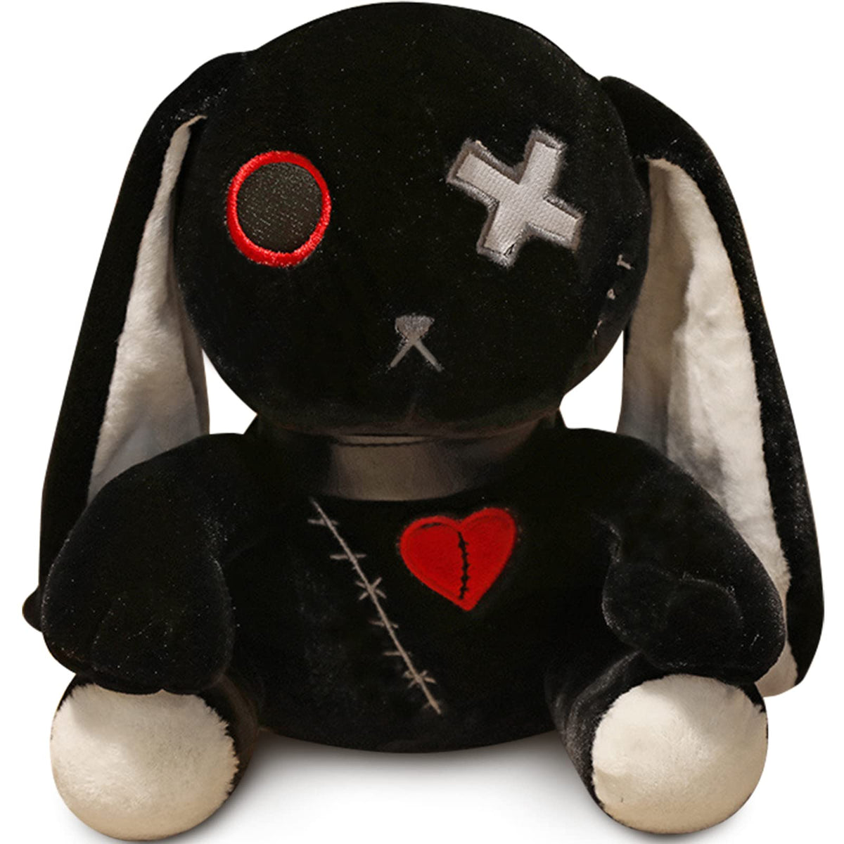 Qleewei goth bunny plush closeup face, ideal cuddle companion