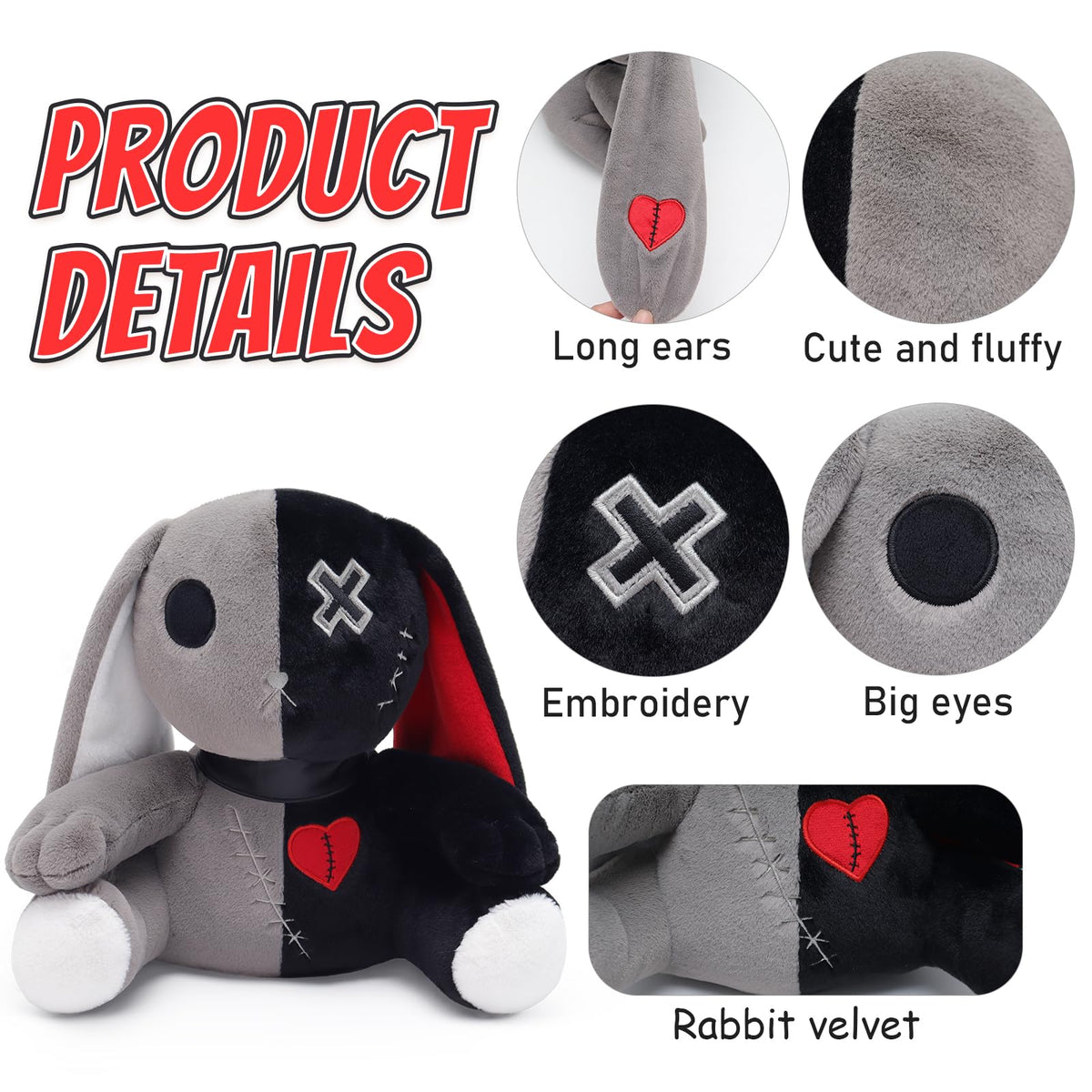 Qleewei goth bunny plush closeup soft fur detail