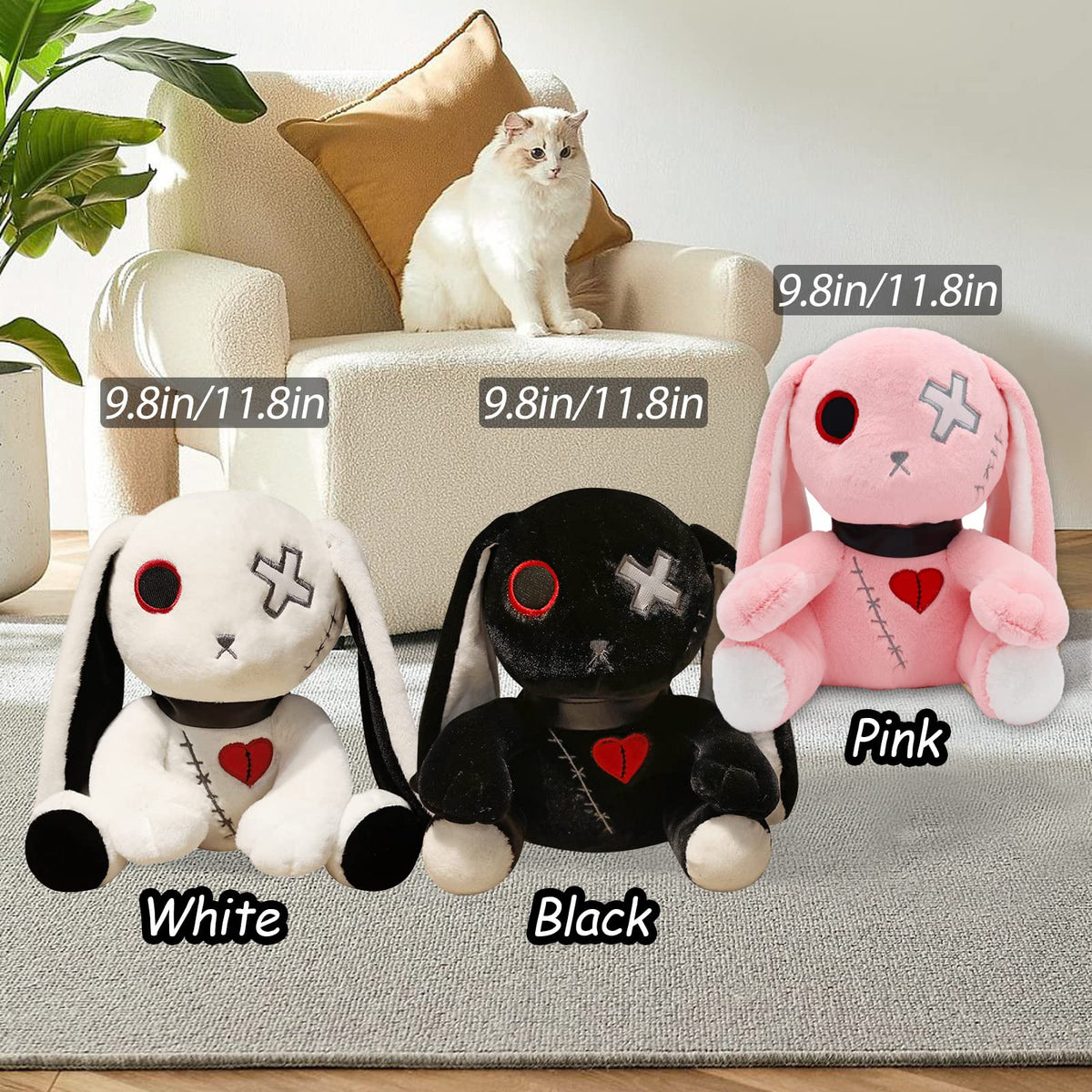 Qleewei goth bunny plush gift-ready packaging appeals as a spooky present