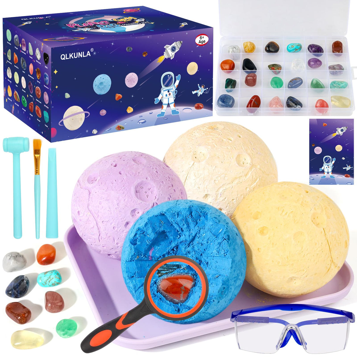 QLKUNLA Gemstones Dig Kit planet-dig reveals 24 gems for hands-on space geology exploration