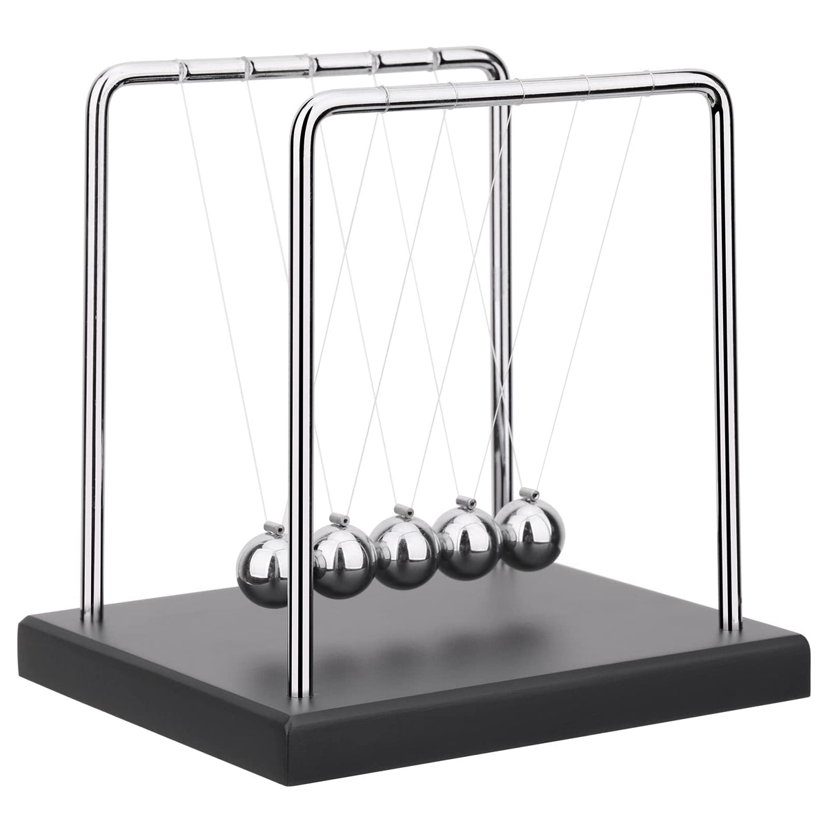 QLKUNLA Newtons cradle setup on desk showcases kinetic motion for focus and decor