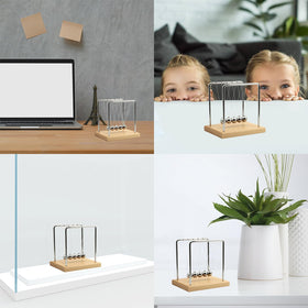 QLKUNLA Newtons Cradle beech in motion, momentum demonstration on desk