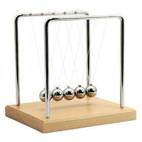 QLKUNLA Newtons Cradle beech side view, elegant desk decor and physics-in-action