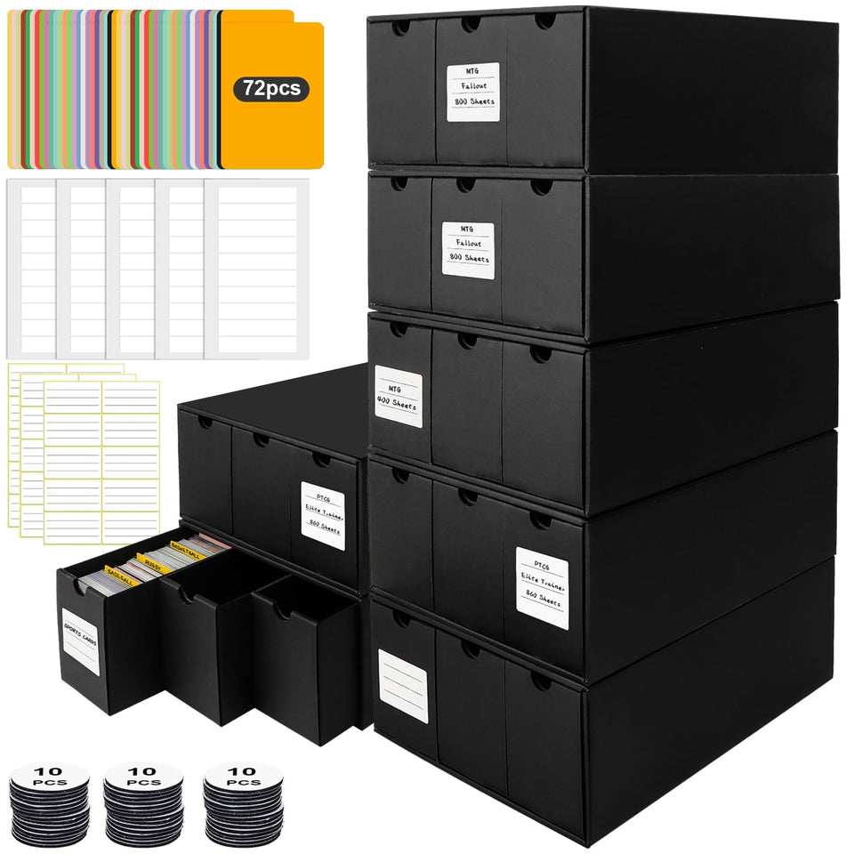 QLOUNI trading card storage box with 21 boxes and dividers for organized collections.