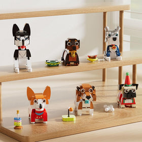 QLT QIAOLETONG mini dogs building set assembly scene encourages storytelling and engineering