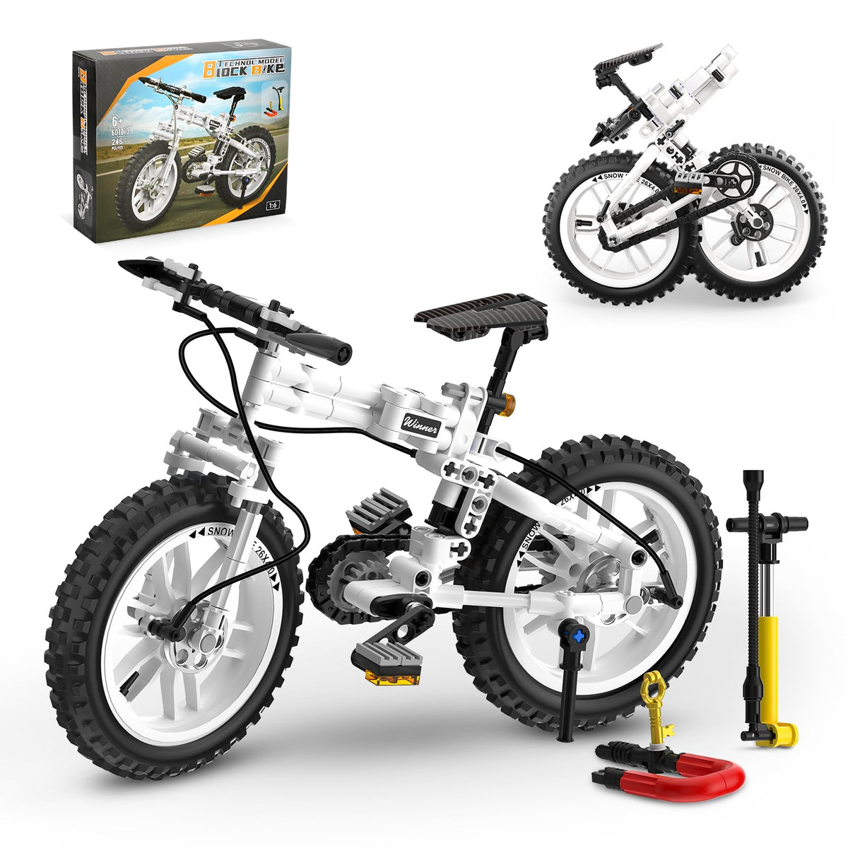 QLT QIAOLETONG foldable 1:6 bike front view with realistic gear layout for immersive play.