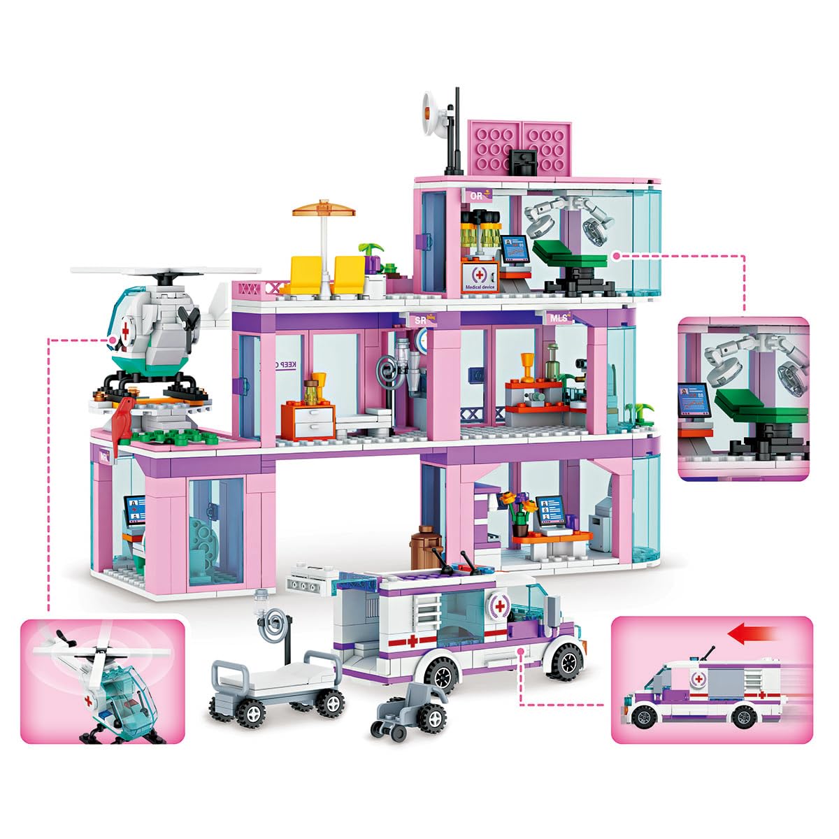 Hospital bed area with beds and accessories for patient care