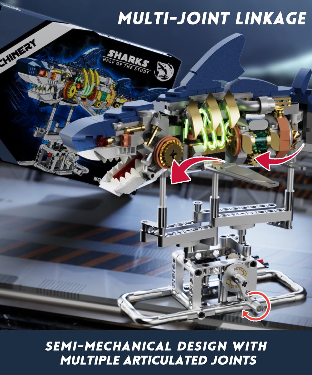 QLT QIAOLETONG Ideas Mechanical Shark Build Set with built-in light for dramatic display