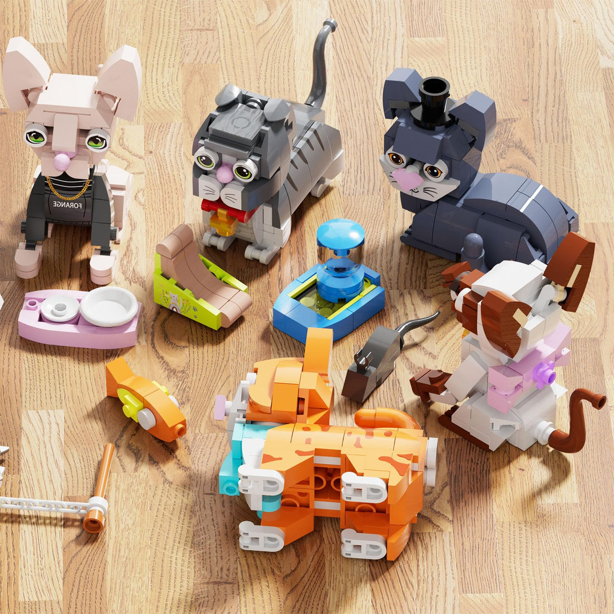 QLT QIAOLETONG imaginative cat adventures build set for creative narratives.