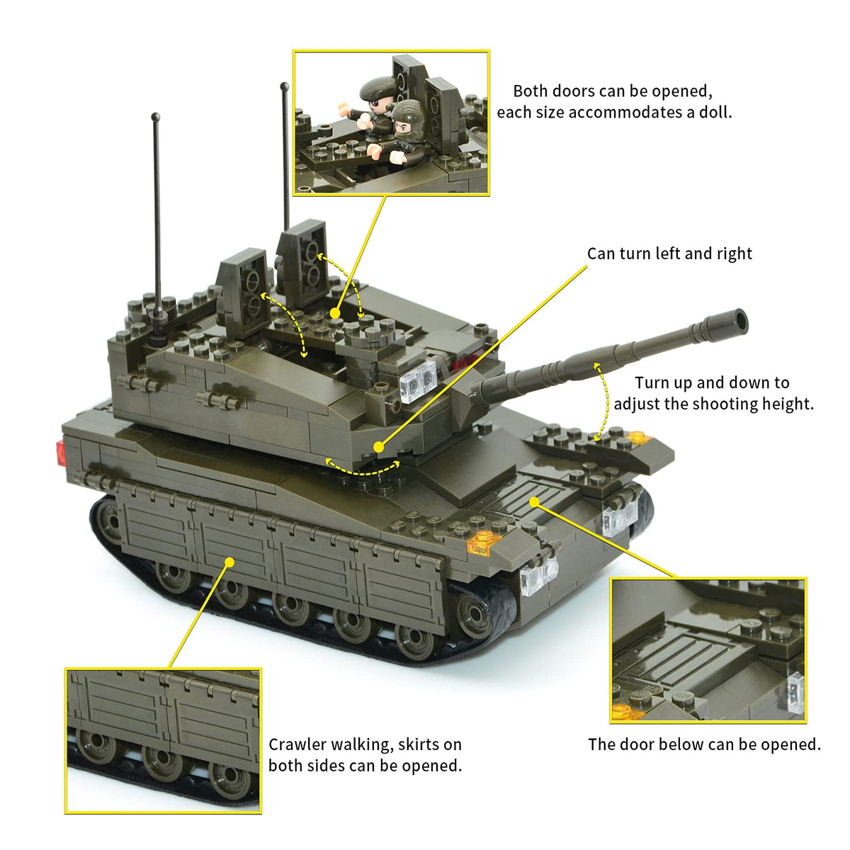 QLT QIAOLETONG Merkava tank includes five figures for storytelling battles.