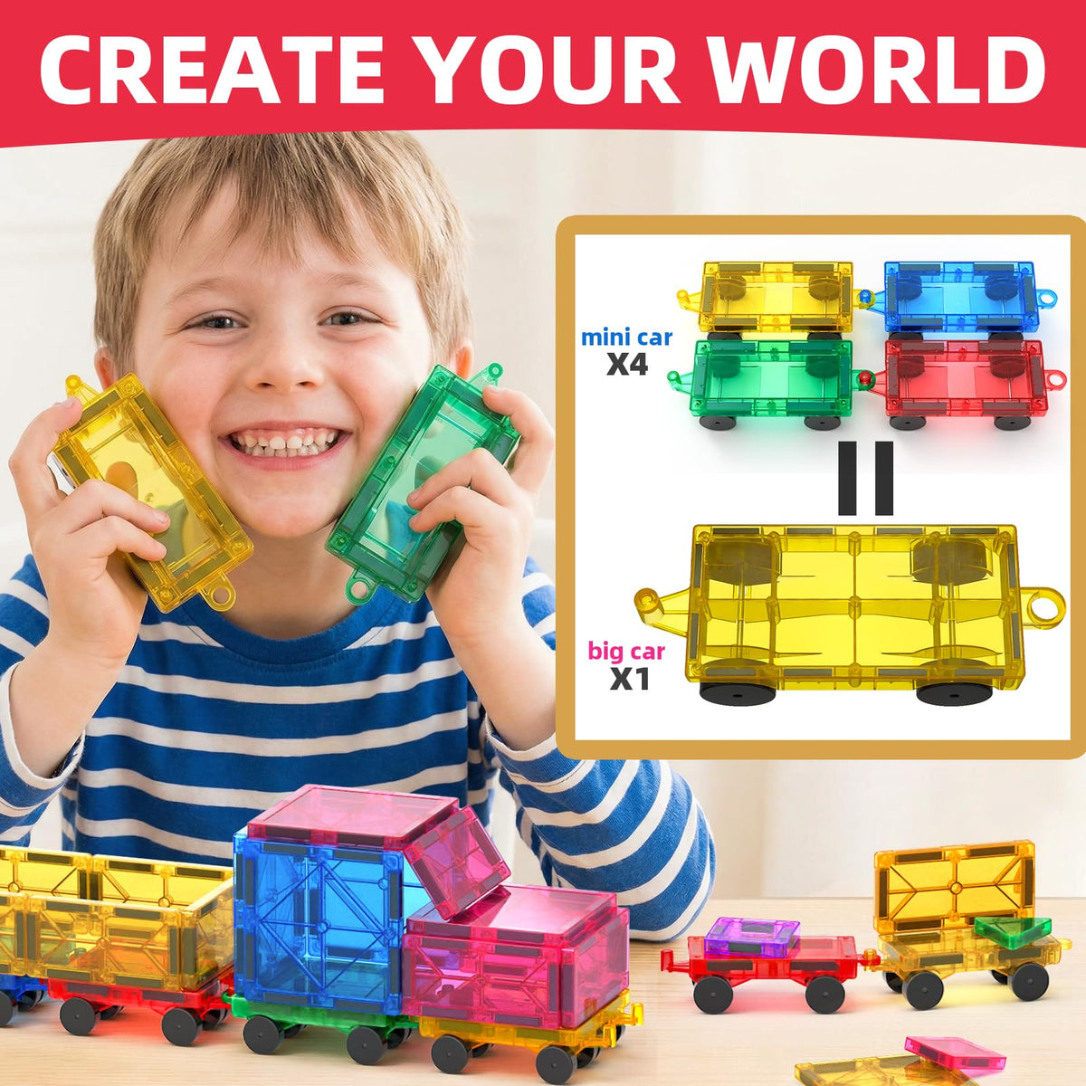 Qltytoy eight-piece set of colorful mini cars promotes extended building.